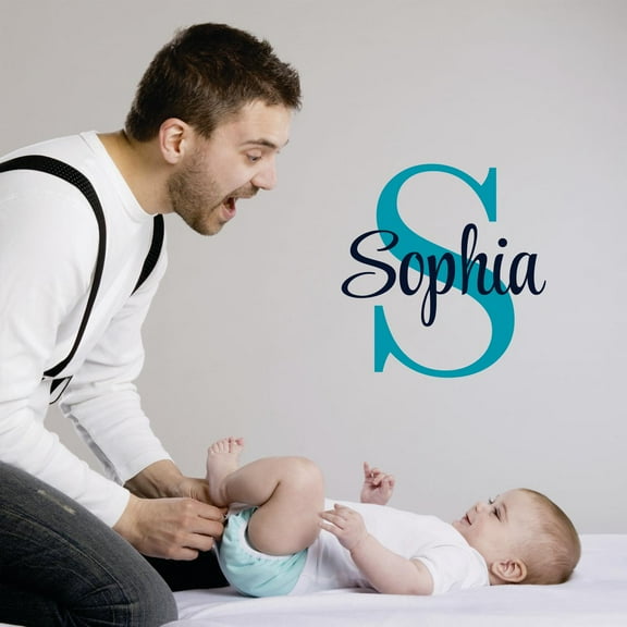 Personalized Name Vinyl Decal Sticker Custom Initial Wall Art Personalization Decor Sticker Baby Boy Girl Nursery Room Children Bedroom 15 Inches X 15 Inches