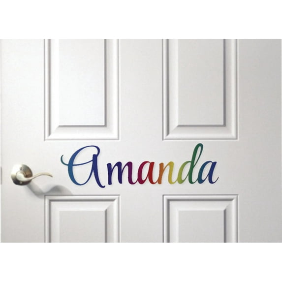 Personalized Name Vinyl Decal Sticker Custom Initial Wall Art Personalization Decor Sticker Rainbow Print Pattern Design Teen Kids Bedroom 6 Inches X 20 Inches