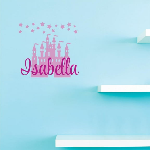 Personalized Name Vinyl Decal Sticker Custom Initial Wall Art Personalization Decor Sticker Star Castle Crown Princess Faiytale Girl Bedroom Pink 10 Inches X 10 Inches