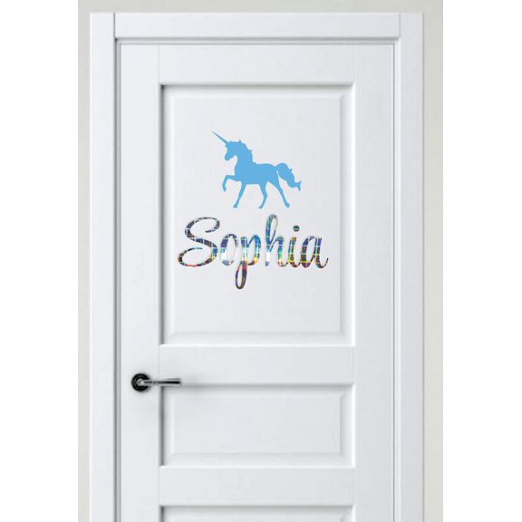 Personalized Name Vinyl Decal Sticker Custom Initial Wall Art Personalization Decor Unicorn Children Bedroom Pattern Print Design 16 Inches X 16 Inches