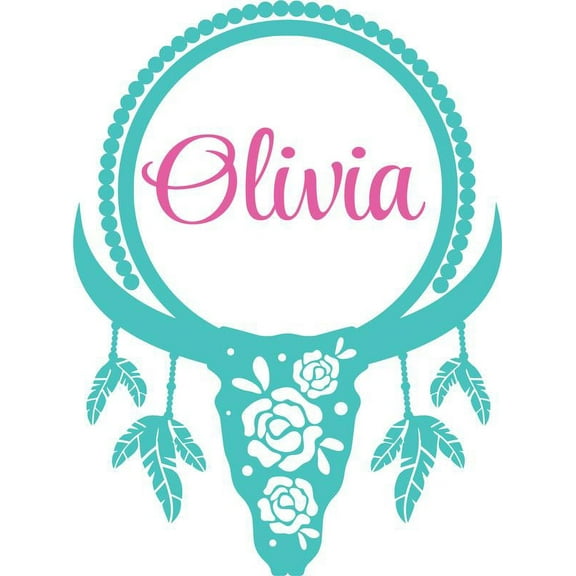 Personalized Name Vinyl Decal Sticker Custom Initial Wall Art Personalization Girls Bedroom Decor Dream Catcher Flower Floral Pattern Print Design 12 Inches X 18 Inches