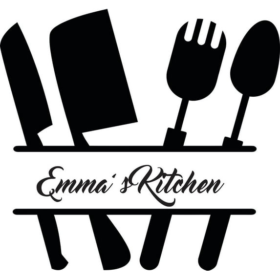 Personalized Name Vinyl Decal Sticker Custom Initial Wall Art Personalization Home Decor Kitchen Chef Utensils Cooking Serving Spoons Gadget Set 12 Inches X 12 Inches