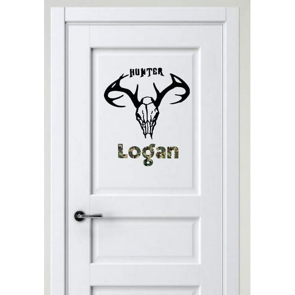 Personalized Name Vinyl Decal Sticker Custom Initial Wall Art Personalization Hunter Animal Skull Bones 16 Inches X 16 Inches