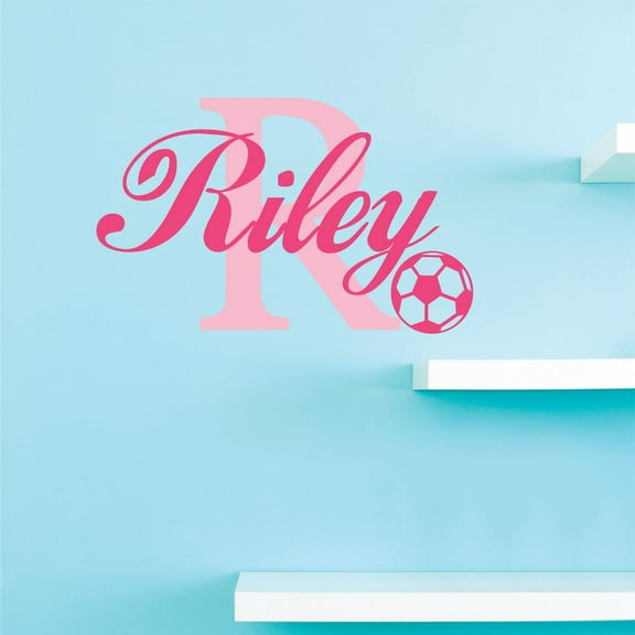 Personalized Name Vinyl Decal Sticker Custom Initial Wall Art Soccer Girls Sports Decor 16 Inches X 20 Inches