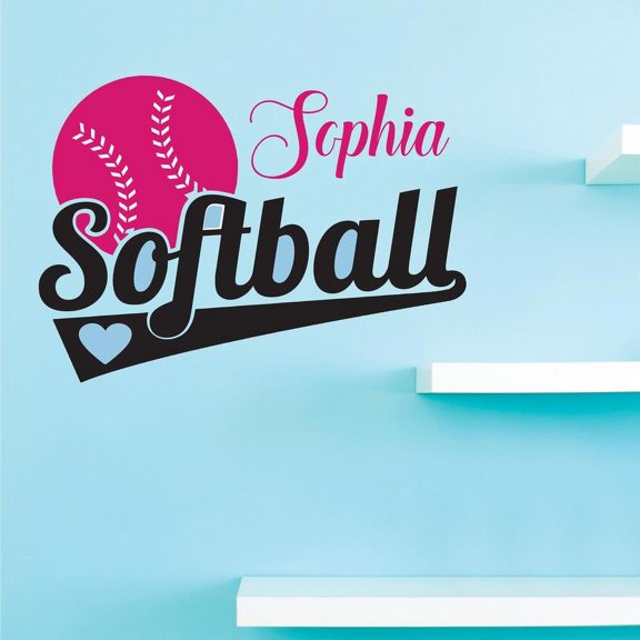 Personalized Name Vinyl Decal Sticker Custom Initial Wall Art Softball Girls Sports Decor 22 Inches X 24 Inches