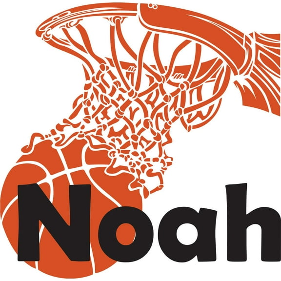 Personalized Name Vinyl Decal Sticker Custom Initial Wall Personalization Decor Boys Basketball Ball Net Hoop Sport Children Bedroom 15 X 15 Inches