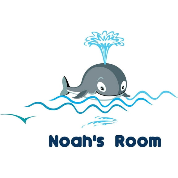 Personalized Name Vinyl Decal Sticker Custom Initial Wall Personalization Happy Fish Dolphin Whale Bedroom Baby Boy Girl Nursery Room 12X14 Inches