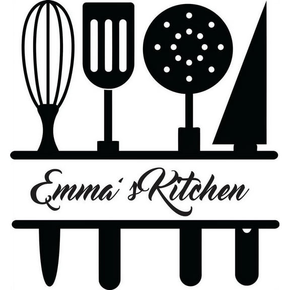 Personalized Name Vinyl Decal Sticker Custom Initial Wall Personalization Home Decor Kitchen Chef Utensils Cooking Serving Spoons Gadget Set 16 Inches X 16 Inches
