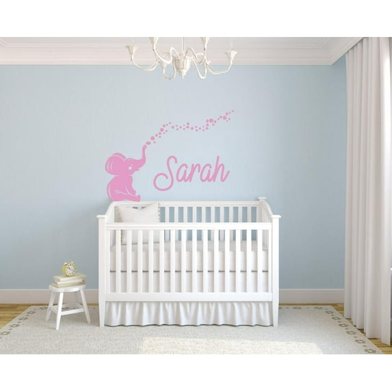 Personalized Name Vinyl Decal Sticker Custom Wall Art Elephant Bubbles Girl Nursery Room Removable Decor Art 22 Inches X 26 Inches