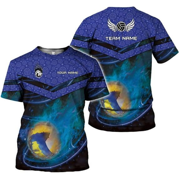Personalized Name Volleyball Shirts 3D for Men and Women, Volleyball Shirt for Volleyball Lover, Unisex Tee Shirt (Blue, M)