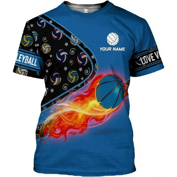Personalized Name Volleyball Shirts 3D for Men and Women, Volleyball Shirt for Volleyball Lover, Unisex Tee Shirt (Blue, XL)