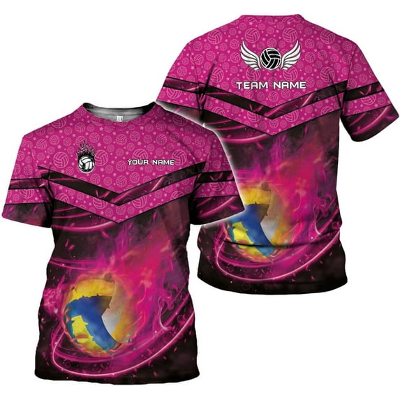 Personalized Name Volleyball Shirts 3D for Men and Women, Volleyball Shirt for Volleyball Lover, Unisex Tee Shirt (Pink, 5XL)