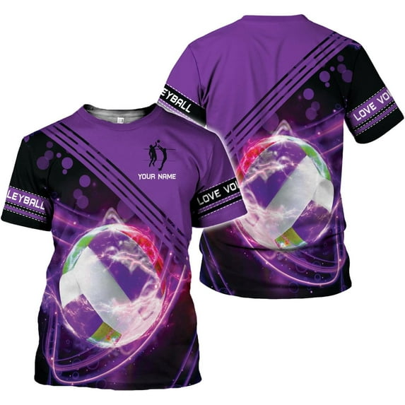 Personalized Name Volleyball Shirts 3D for Men and Women, Volleyball Shirt for Volleyball Lover, Unisex Tee Shirt (Purple, 4XL)