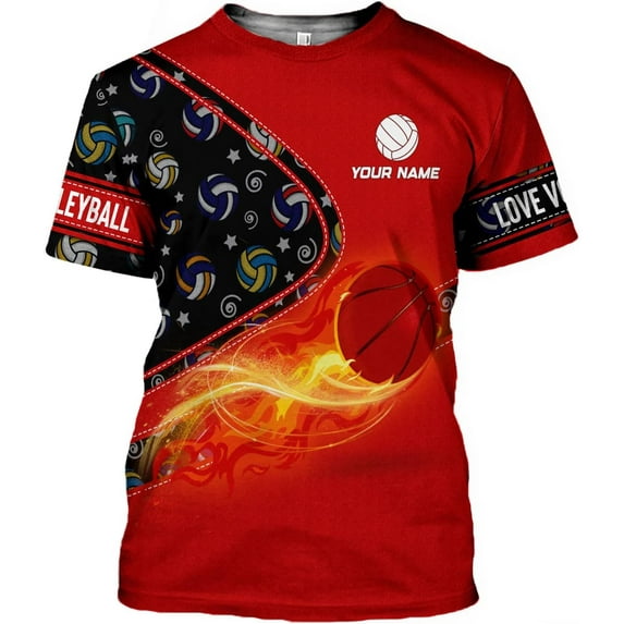 Personalized Name Volleyball Shirts 3D for Men and Women, Volleyball Shirt for Volleyball Lover, Unisex Tee Shirt (Red, M)