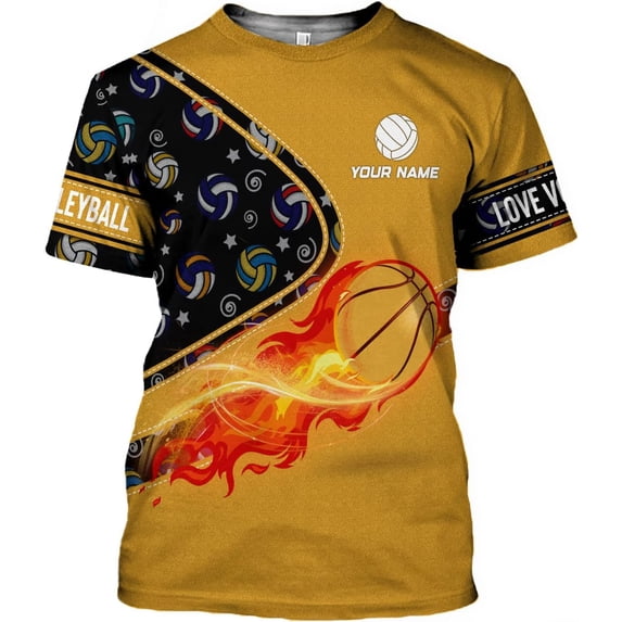 Personalized Name Volleyball Shirts 3D for Men and Women, Volleyball Shirt for Volleyball Lover, Unisex Tee Shirt (Yellow, 4XL)