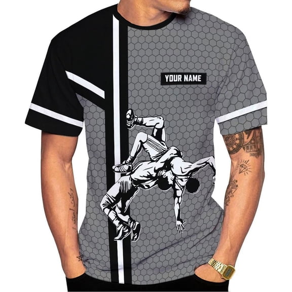 Personalized Name Wrestling Shirt 3D All Over Print, Wrestle T-Shirt, Funny Free Hug Wrestling T-Shirt for Men S-5XL (T-shirt, S)