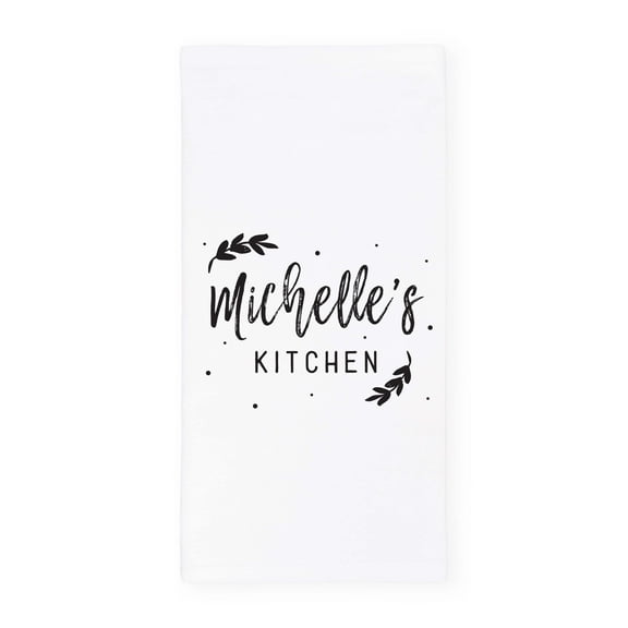 Personalized Name with Leaves Kitchen Tea Towel