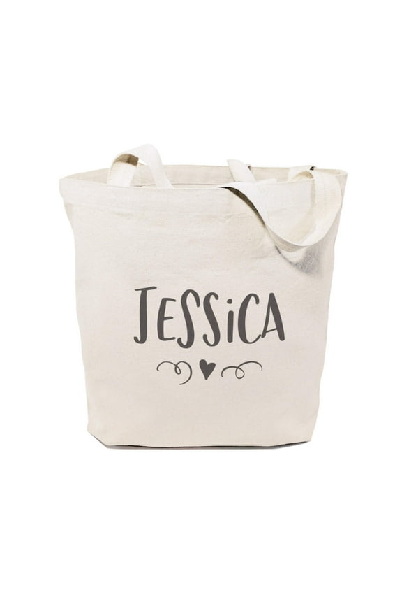 Personalized Name with Mini Heart Cotton Canvas Tote Bag