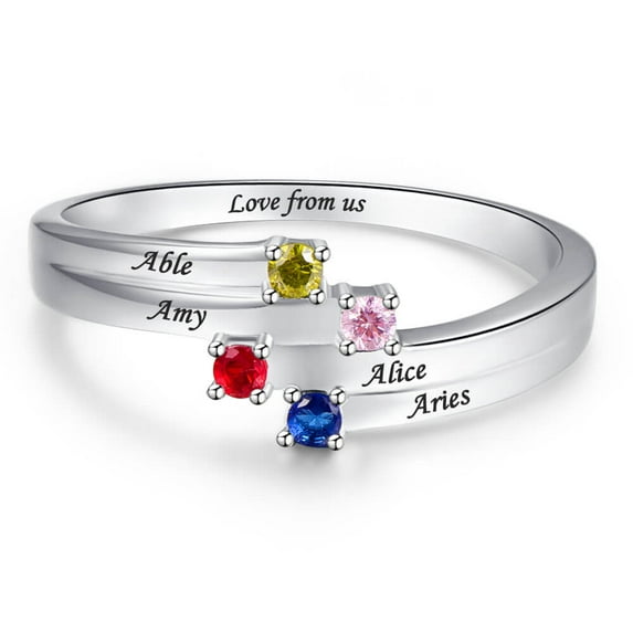 Personalized Names Infinity Engagement Rings for Women 925 Sterling Silver Spiral Twist Promise Rings with 4 Names