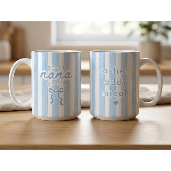 Personalized Nana Mug Custom Grandma Coffee Cup Grandchildren Names Gift Vertical Stripe D