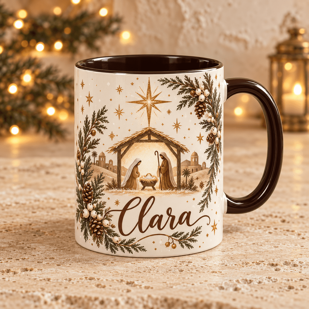 Personalized Nativity Manger Mug, Cream Brown Christmas Gift - Walmart.com