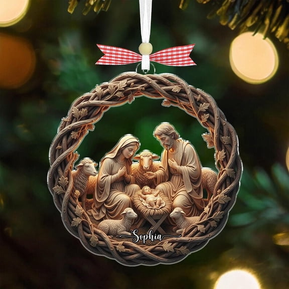 Personalized Nativity Scene Christmas Ornament – Rustic Holy Family Baby Jesus Ornament, Religious Christian Keepsake and Meaningful Xmas Tree Decor Gift 2025