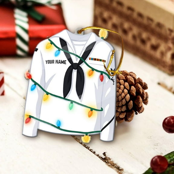 Personalized Navy Sailor Uniform Acrylic Christmas Ornament with Lights Custom Name Military Holiday Tree Decor, Veteran/Service Member Keepsake