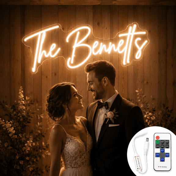 Personalized Neon Sign for Wedding with Remote Control, Custom Family Name LED Light for Rustic Reception Wall, Wedding Decor & Couple Gift