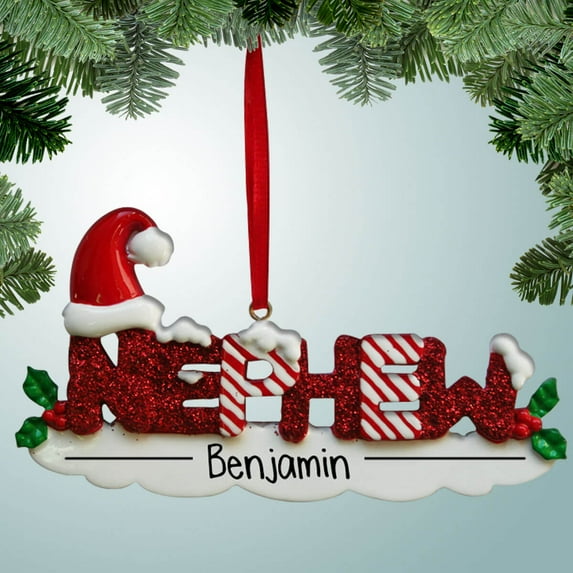 Personalized Nephew Christmas Ornament - Red Glitter