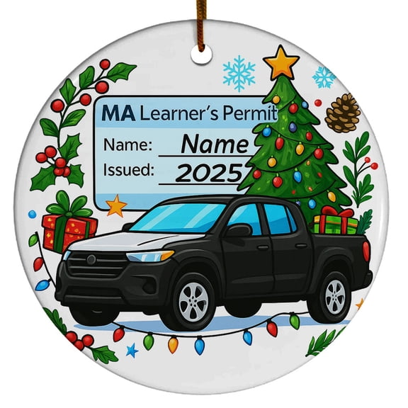Personalized New Driver License Christmas Ornament, Learned to Drive, New to Driving, Custom Driver License Christmas Ceramic Ornament 2025, Truck black car