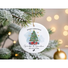 Personalized New Grandparents Ceramic Ornament with Custom Family Names and Year, Pregnancy Announcement Keepsake and Christmas Reveal Gift
