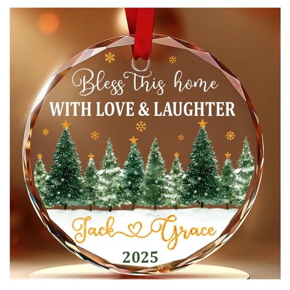 Personalized New Home 2025 Ornament - New Home Gifts for Women Men - Housewarming Gifts for Homeowner Couple - First House Present for Christmas Tree - Custom Crystal Glass Ornament Decor