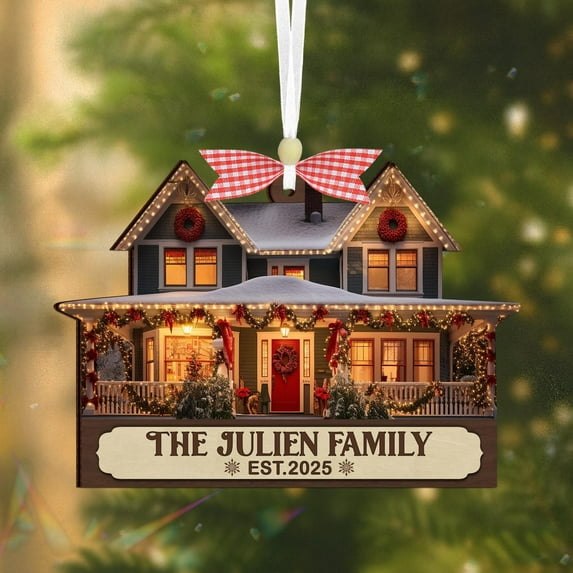 Personalized New Home Christmas Ornament, First Home Photo Ornament, Custom Housewarming Gift, Wooden Home Decor, Realtor Client Gift