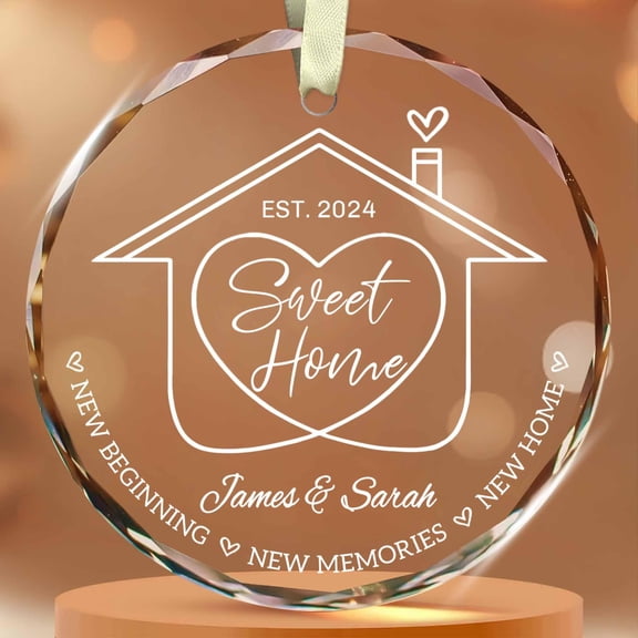 Personalized New Home Ornament - Sweet Home Ornament - Custom House Warming Gifts New Home - Housewarming Gifts for Couple, Women - New House New Beginning Glass Ornament