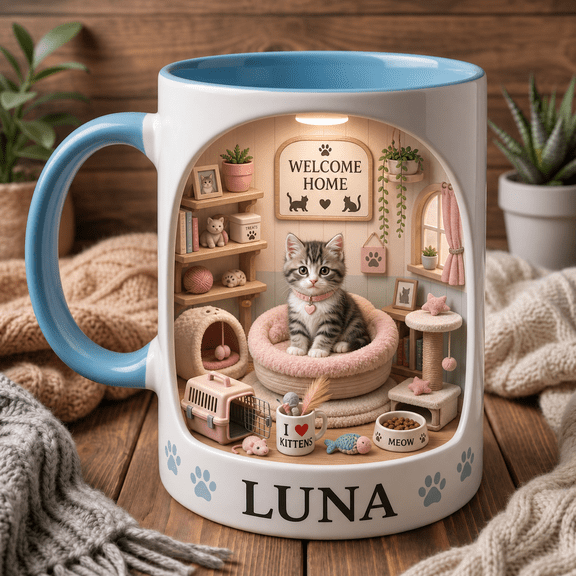 Personalized New Kitten Mug Custom Name Coffee Cup for Cat Lovers & New Pet Parents