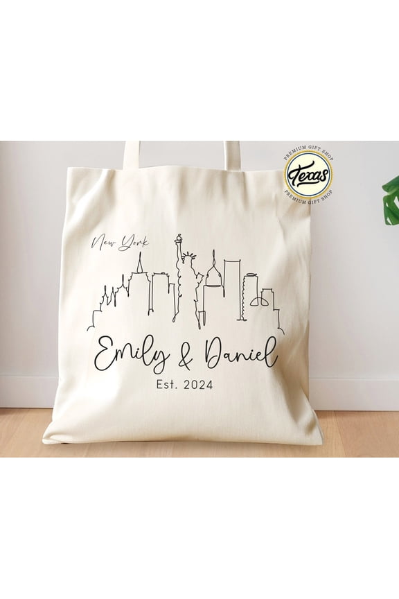 Personalized New York Skyline Wedding Tote Bag NYC Travel Favor