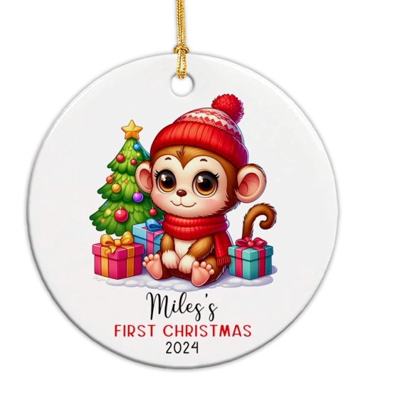 Personalized Newborn Baby Ornament, Monkey Baby Ornament Christmas 2025, Custom Baby 1st Christmas Ornament Gift for Baby Boy Baby Girl, Customized Name Infant Gift, Monkey Ceramic Ornament 8n68at