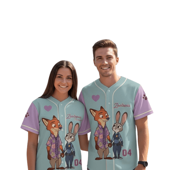 Personalized Nick Wilde & Judy Hopps Couple Baseball Jersey, Custom Name Number Valentine Shirt, Disney Romantic Gift
