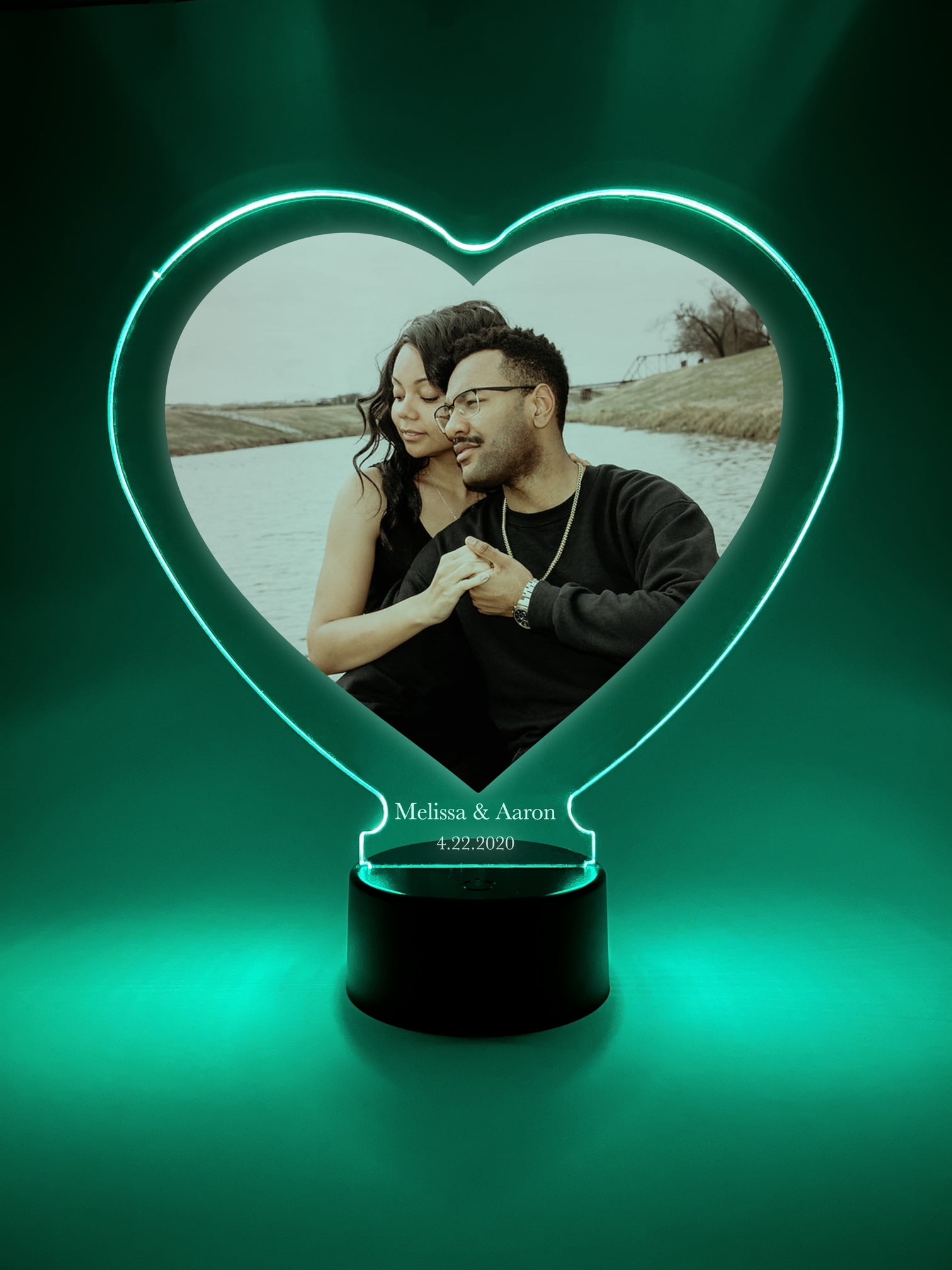 Personalized Night Light Couple Picture Photo Frame & Free Engrave Custom LED Heart Lamp Portrait Gift for Valentines Day Anniversary Wedding