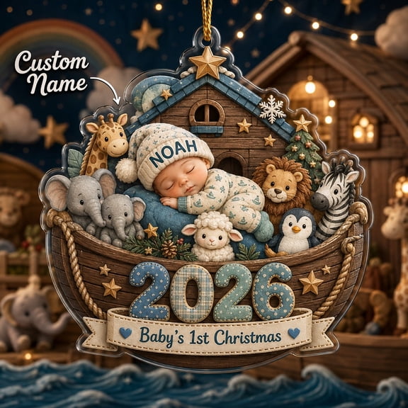 Personalized Noah's Ark Ornament for Baby's First Christmas