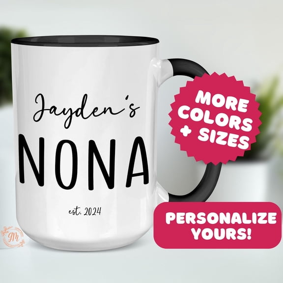 Personalized Nona Mug Custom Name amp Birthdate New Grandma Gift Pregnancy Reveal Idea
