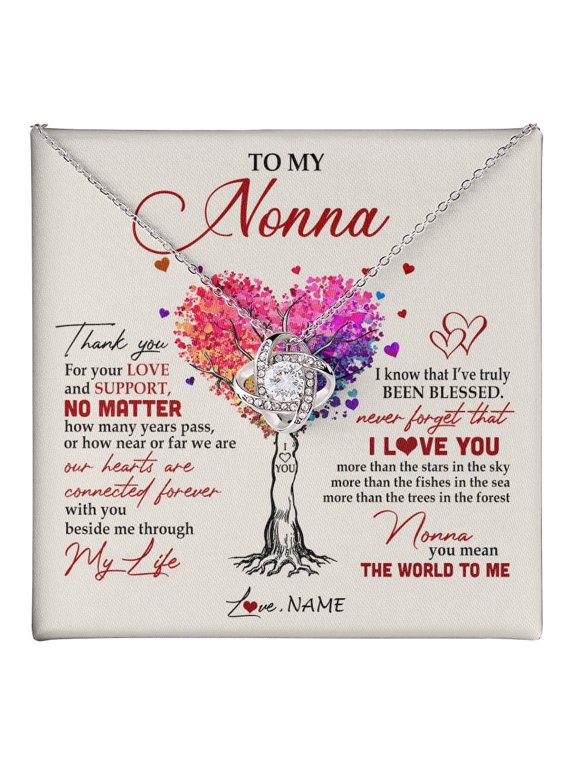 Personalized To My Nonna Necklace From Grandkids Never Forget That I Love You You Mean The World Nonna Birthday Mothers Day Jewelry Customized Gift Box Message Card, White Love Knot Necklace