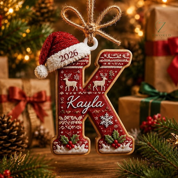 Personalized Nordic Christmas Initial K Ornament