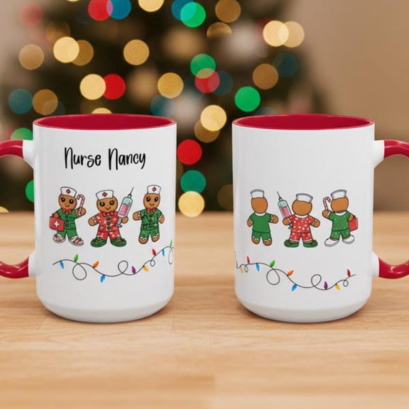 Personalized Nurse Christmas Mug – Gingerbread Nurse Custom Coffee Cup with Name – Cute Medical Holiday Drinkware Gift for Nurses, RNs, Nursing Students, and Healthcare Workers