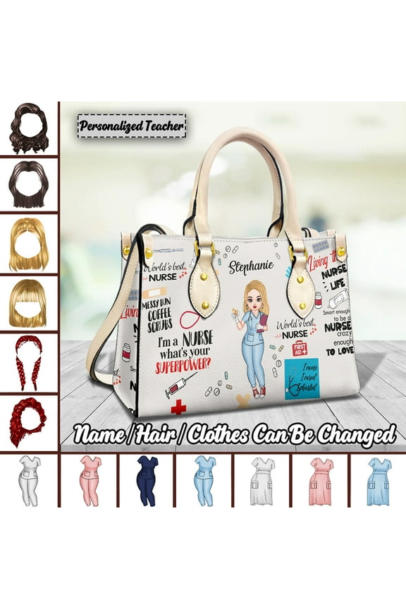Personalized Nurse Gift Tote Bag Premium Leather Customized Nursing Doctor Tote Bags Print On Demand Shoulder Strap Shoulder Bag