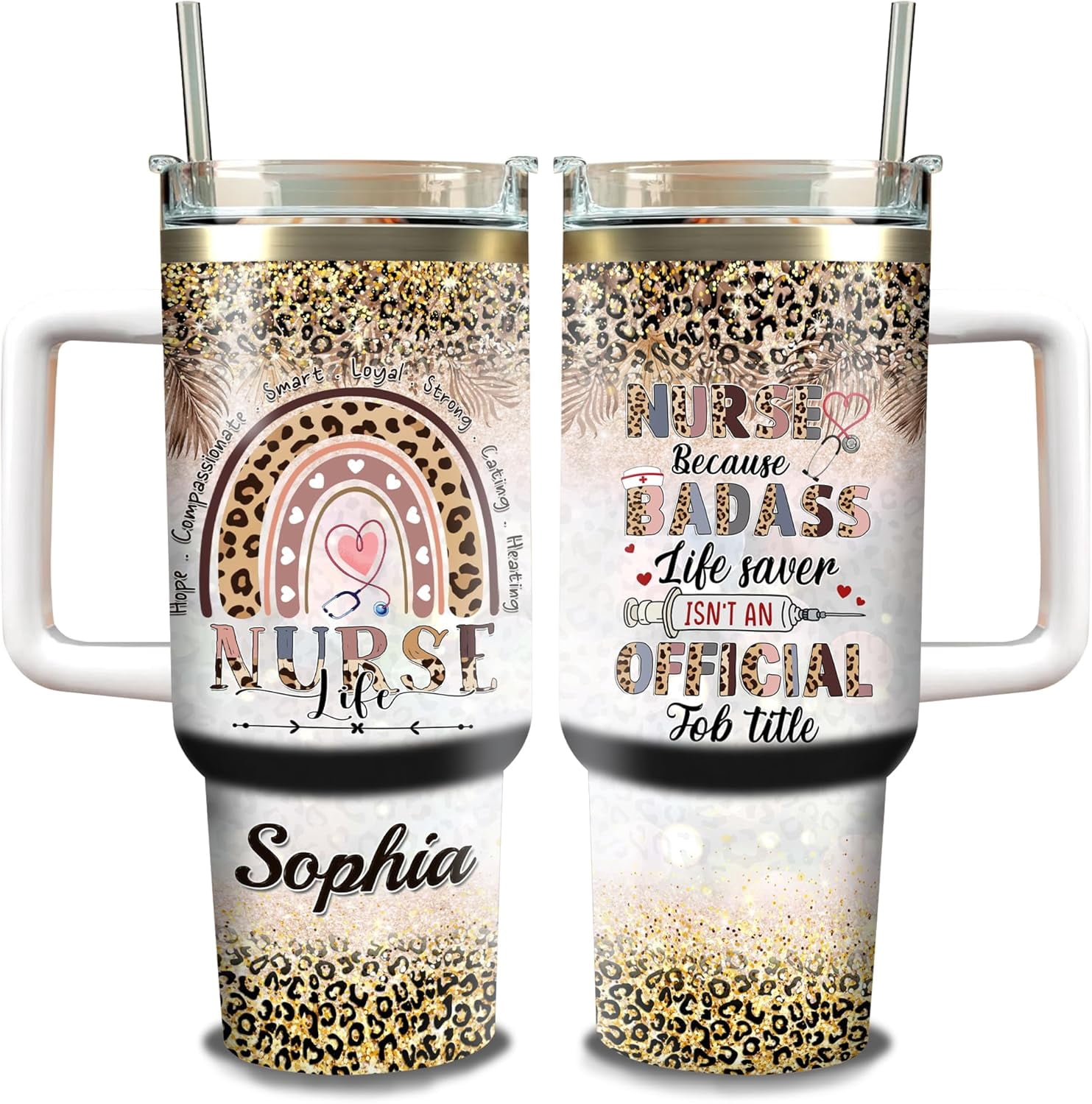 Personalized Nurse Life Cheetah Rainbow Leopard Cup With Lid 40oz Stainless Steel Tumblers Birthday Christmas Medical Healthcare Appreciation Gift Idea For Women Nurses Nursing School