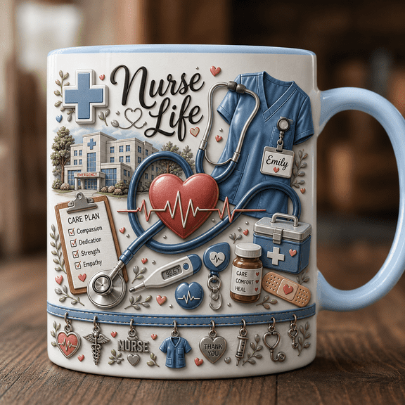 Personalized Nurse Ceramic Coffee Mugs Custom Name Stethoscope Medical Heart 11 oz 15 oz