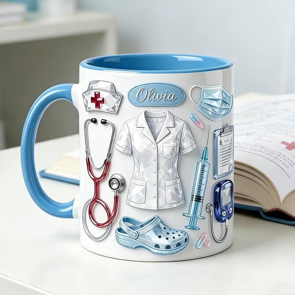 Personalized Nurse Mug, Custom RN LPN Coffee Mug, Luxury 3D Medical Mug with Name, Nursing Student Graduation Gift, Aesthetic Nurse Gift Cup