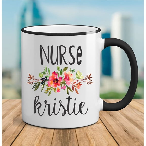 Personalized Nurse Mug Floral Design RN Graduation Gift