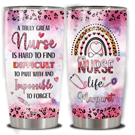 Personalized Nurse Tumbler Cup Stainless Steel Customized Name Insulated 20oz 30oz Thermal Cups Coffee Travel Mug For Women Girls Registered Nursing Nurses Week Gifts Day Appreciation